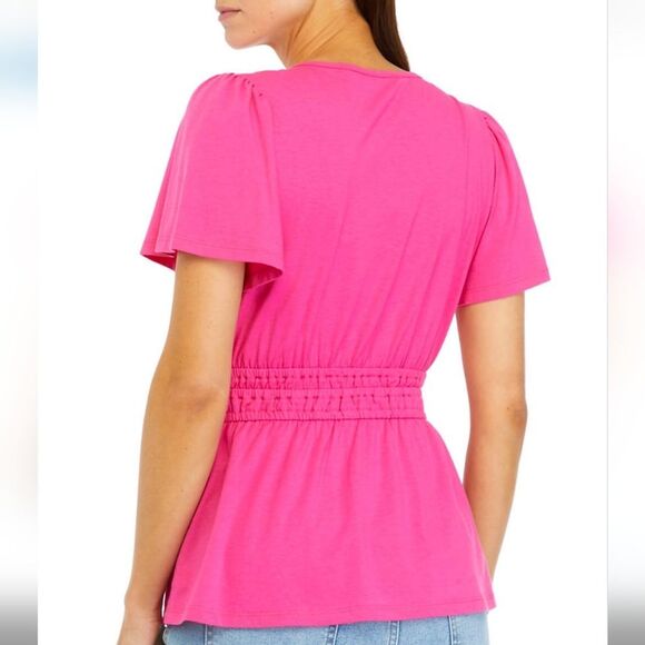 Crown & Ivy Smocked Split Neck Top Pink - Picture 3 of 8